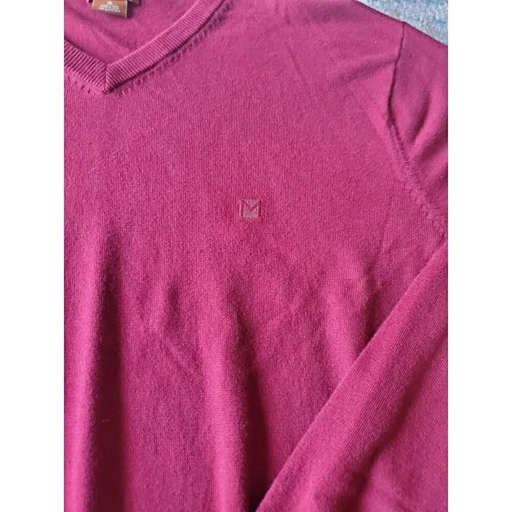 Michael Kors Sweater Mens Size XL Knit Burgundy V Neck Pullover‎ Preppy Classy